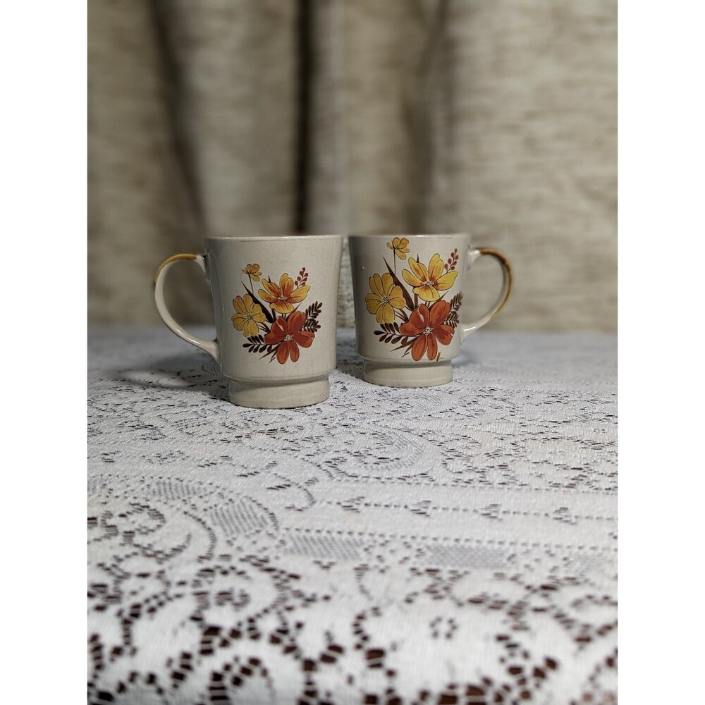 Vintage Casualstone Floral Coffee Mugs Set Of Two Made In Japan